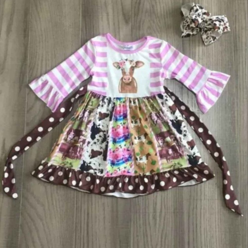 Girls Boutique Cow print dress set  (NEW)